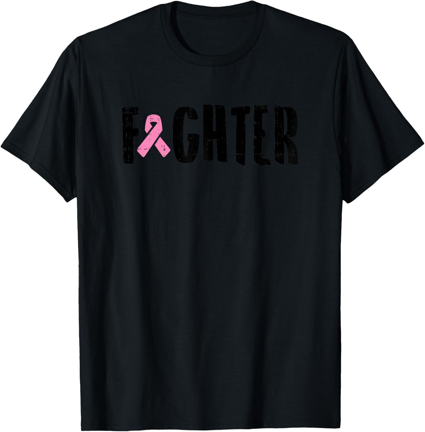 Fighter Pink Ribbon Breast Cancer Awareness Warrior Gift T-Shirt - T-Shirt | Black