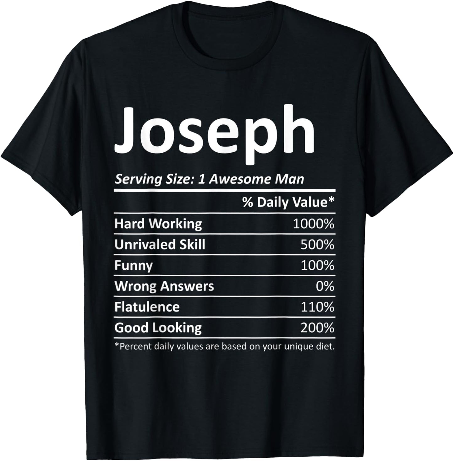JOSEPH Nutrition Funny Birthday Personalized Name Gift T-Shirt - T-Shirt | Black