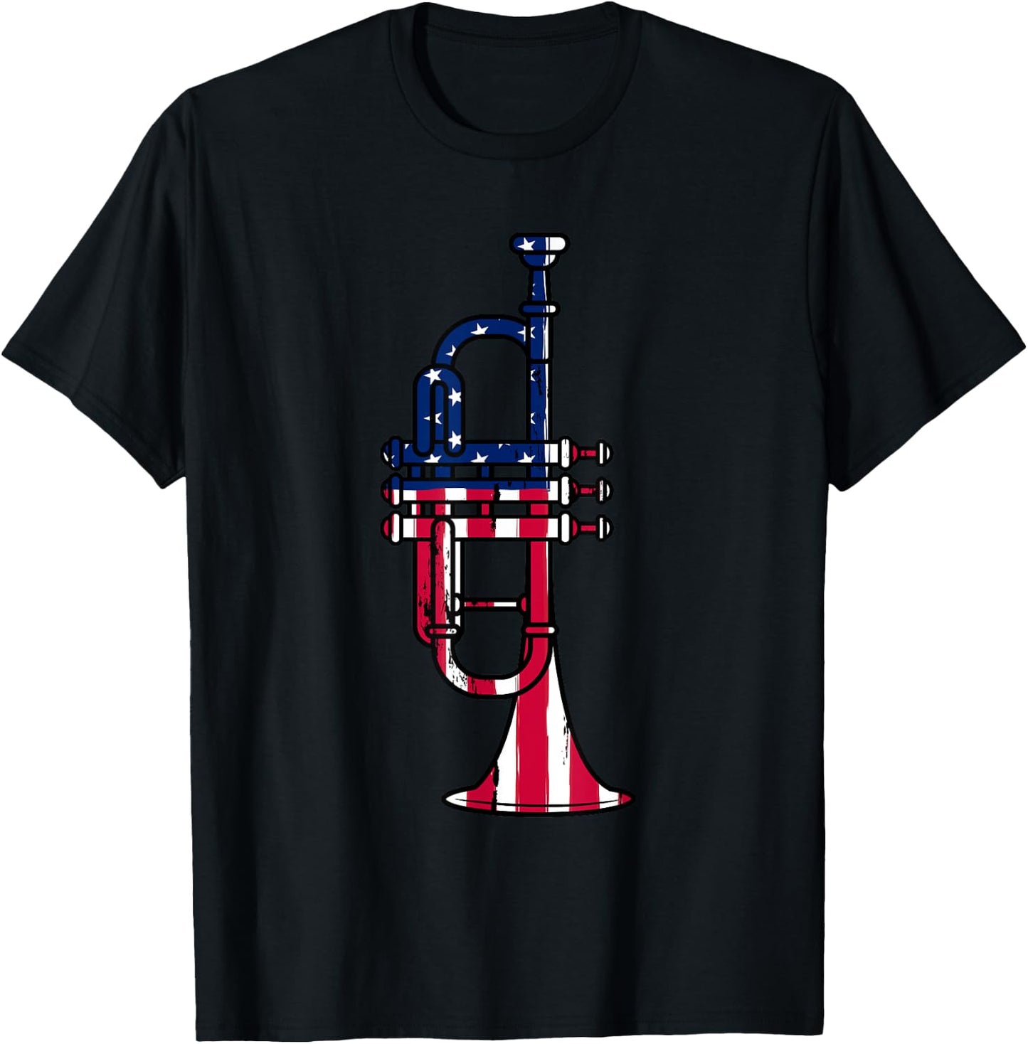 Trumpet USA Flag Funny Trumpeter Musician 4th Of July Outfit T-Shirt - T-Shirt | Black