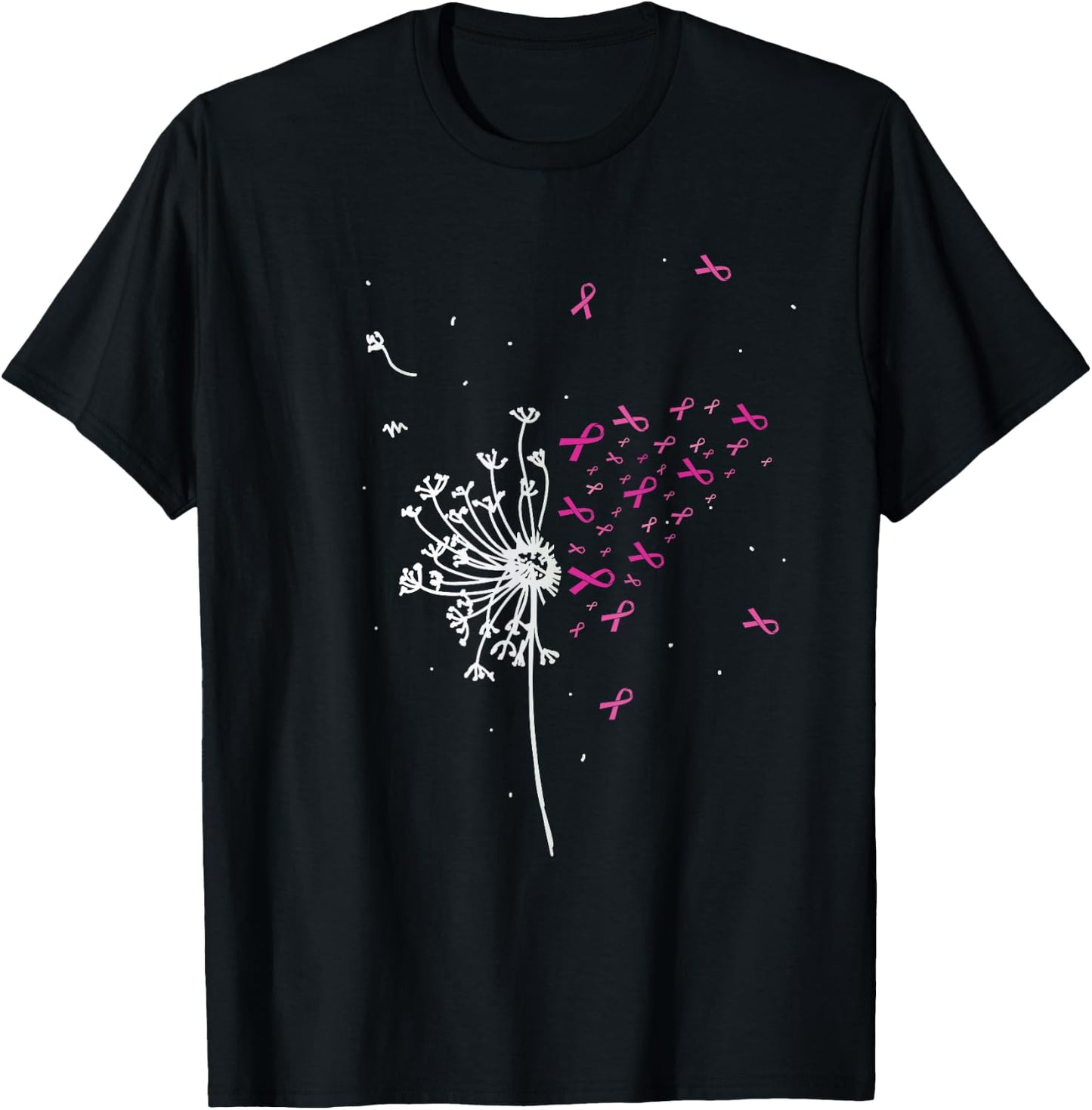 Dandelion Pink Ribbon Cool Breast Cancer Awareness Gifts T-Shirt - T-Shirt | Black