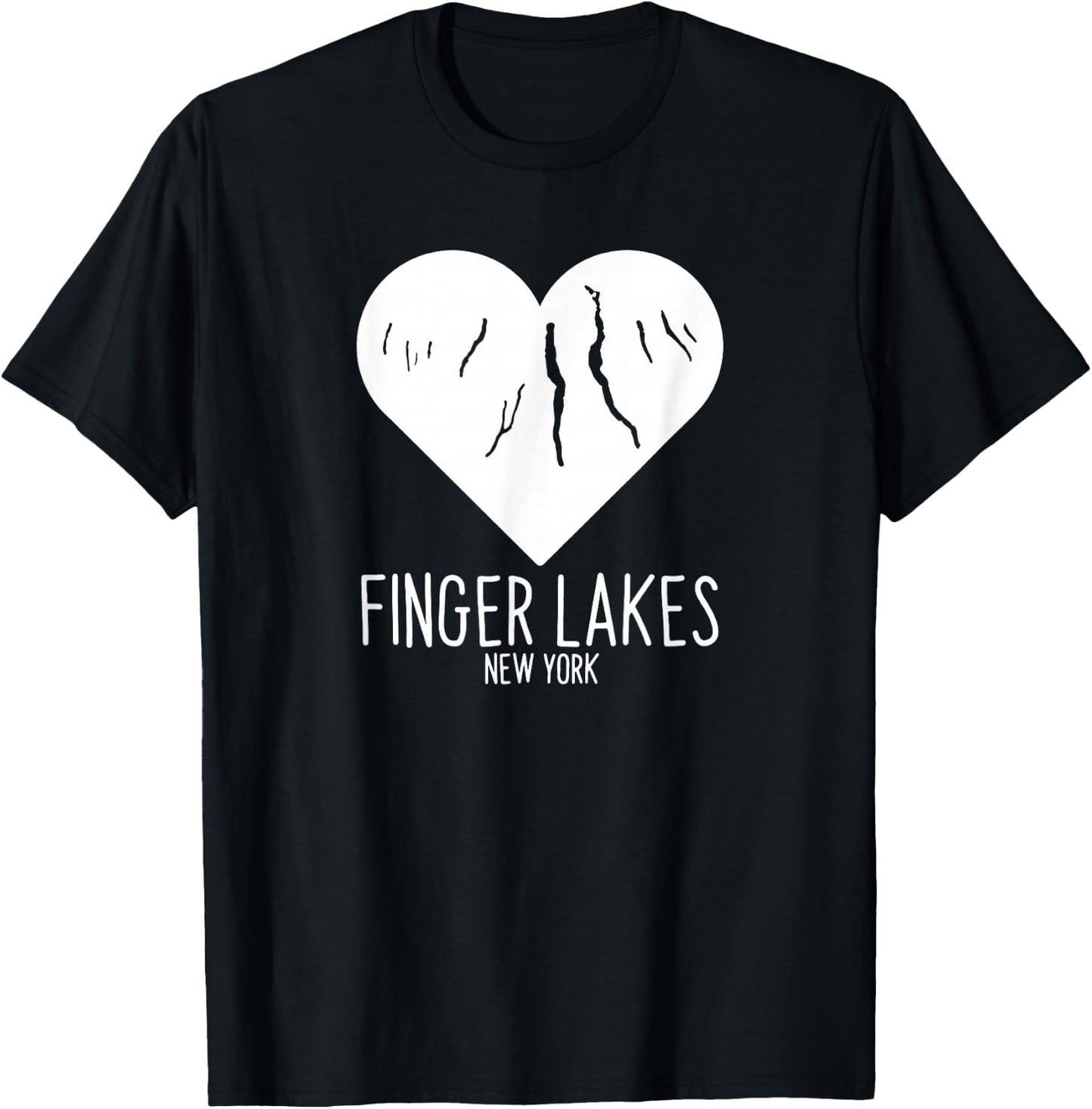 Finger Lakes New York Love Heart T-Shirt - T-Shirt | Black
