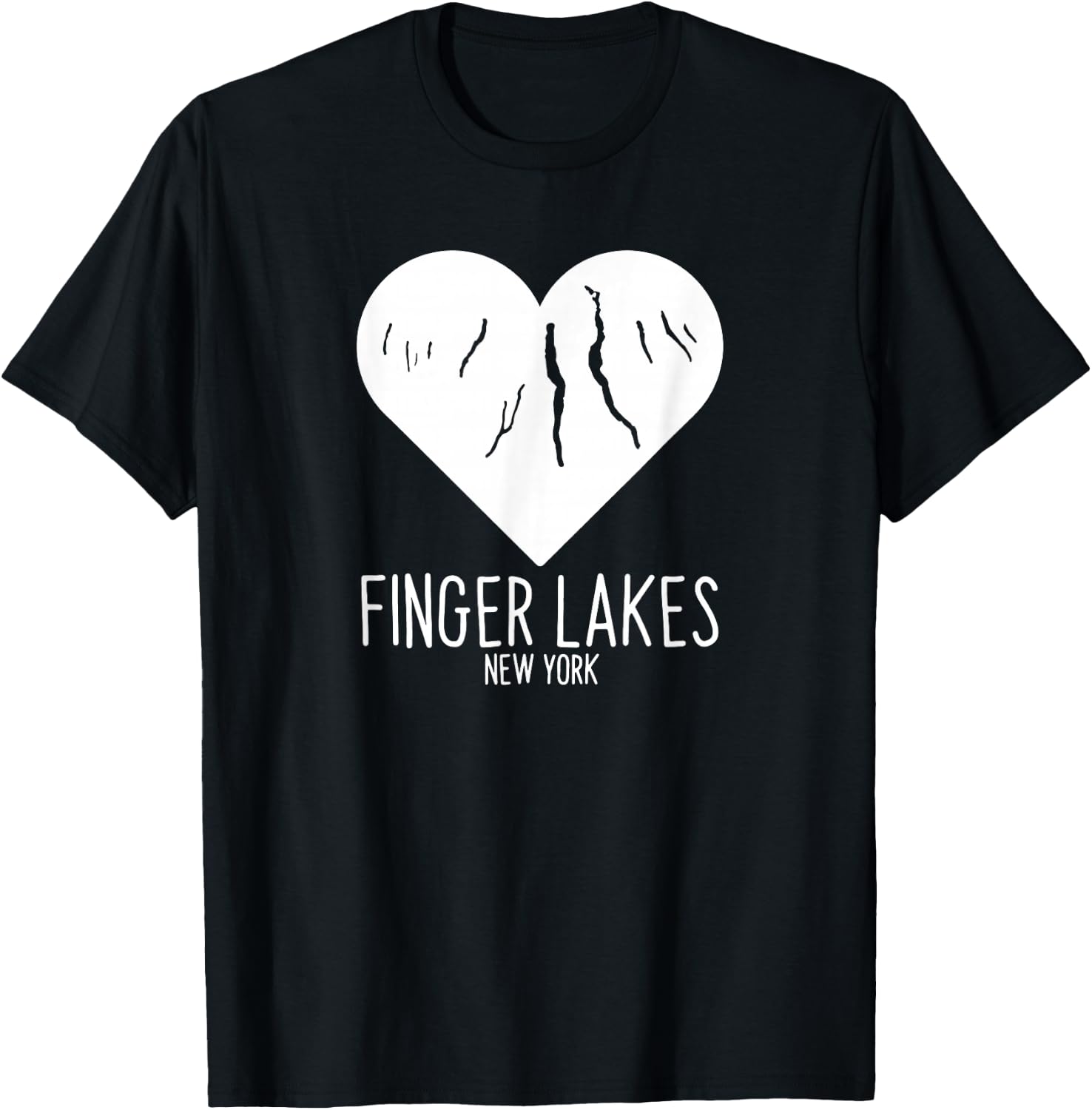 Finger Lakes New York Love Heart T-Shirt - T-Shirt | Black