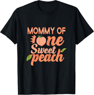 Mommy First Birthday One Sweet Peach Bday Family Matching T-Shirt - T-Shirt | Black