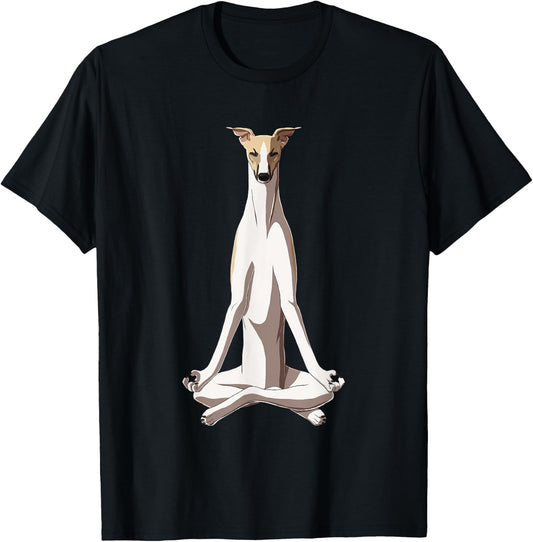 Funny Yoga Dog Whippet Men Women Girls Kids T-Shirt - T-Shirt | Black