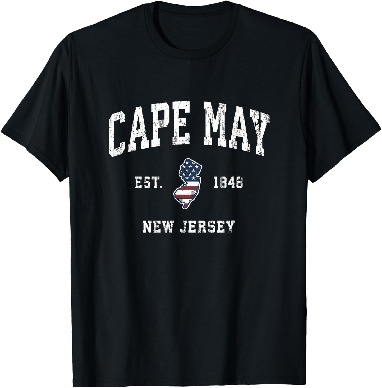 Cape May New Jersey NJ Vintage American Flag Sports Design Women Kids Men T-Shirt - T-Shirt | Black