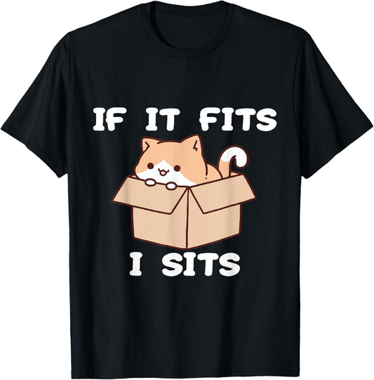 If It Fits I Sits Funny Cat Meme Women T-Shirt - T-Shirt | Black