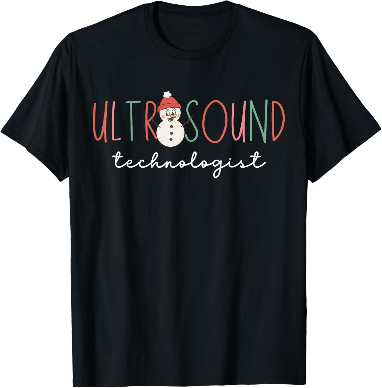 Ultrasound Technologist Snowman Sonographer Christmas T-Shirt - T-Shirt | Black