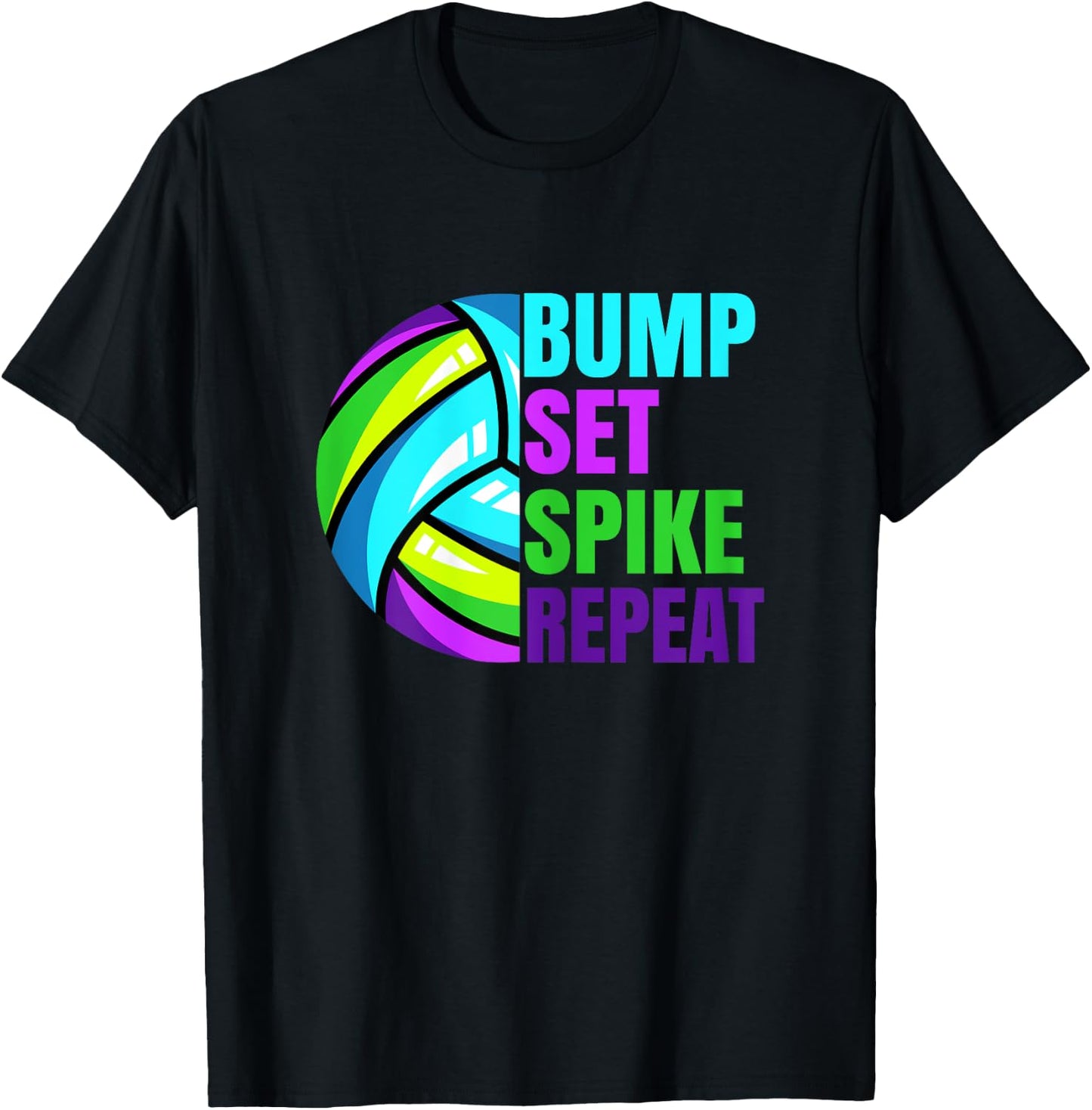 Girls Volleyball Bump Set Spike Repeat Blue Purple Teen T-Shirt - T-Shirt | Black