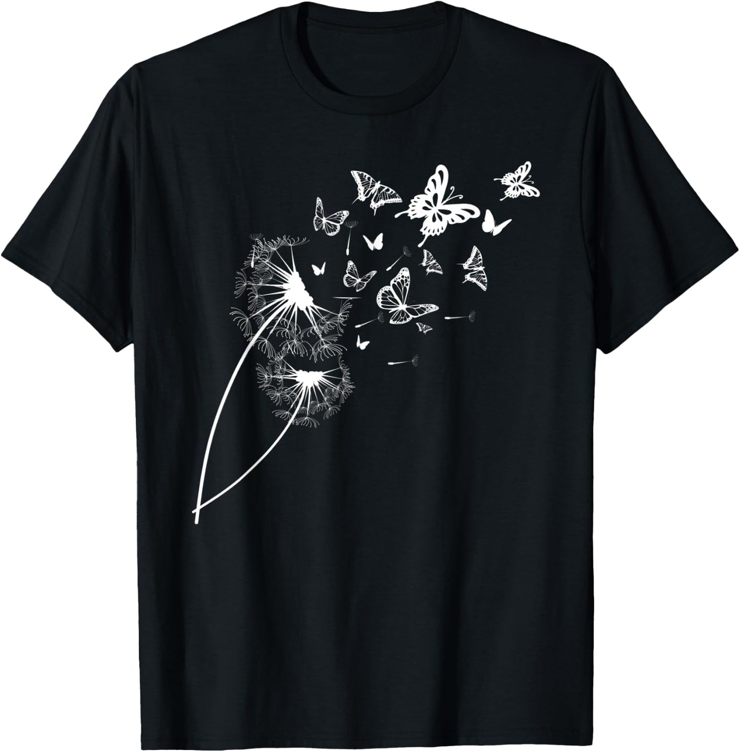dandelion with butterflies in summer Men Women T-Shirt - T-Shirt | Black
