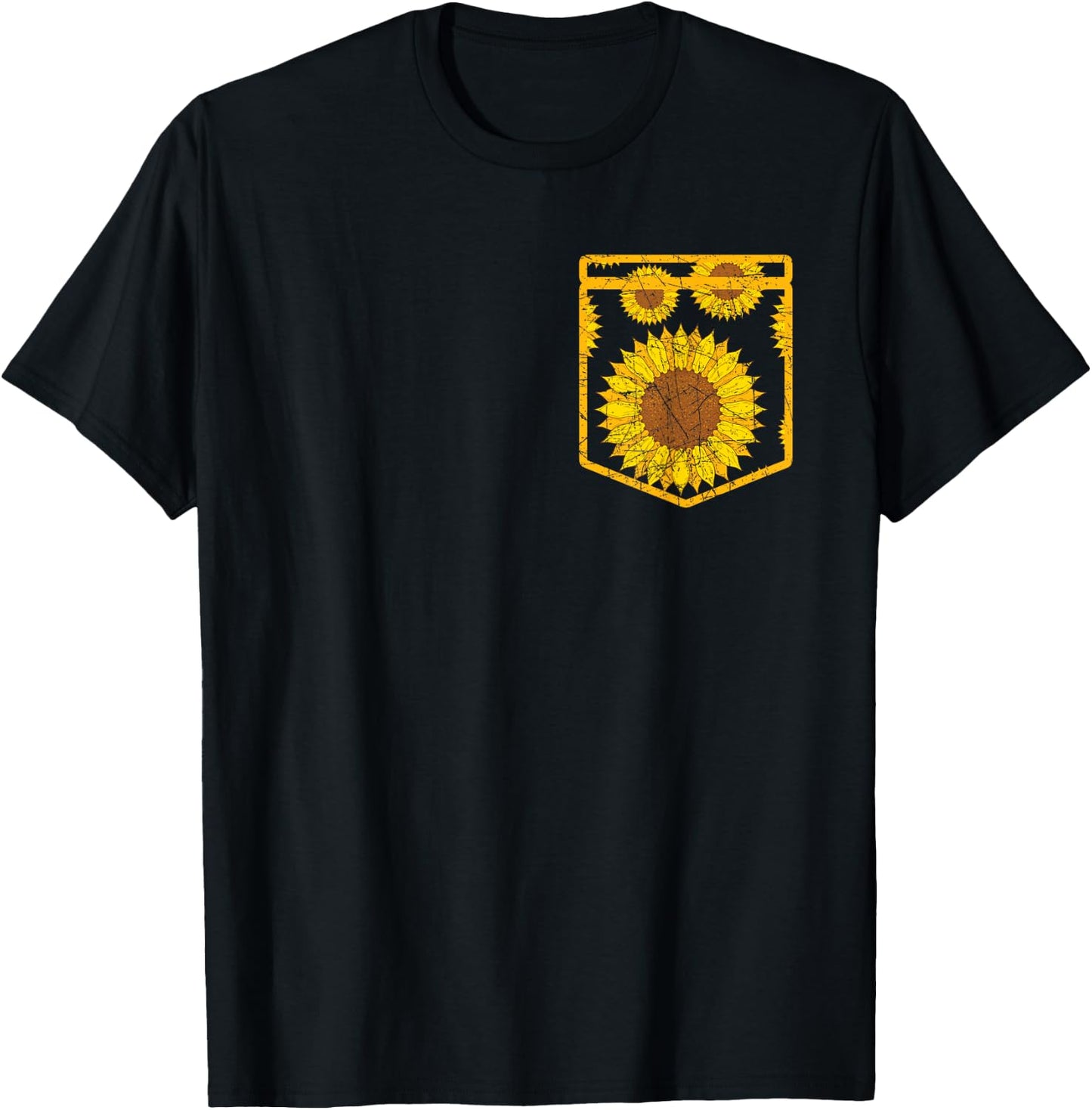 Florist Floral Cute Yellow Flower Pocket Sunflower T-Shirt - T-Shirt | Black