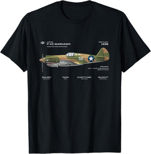 P-40 Warhawk US WWII Airplane Historic War Bird Fighter bomb T-Shirt - T-Shirt | Black