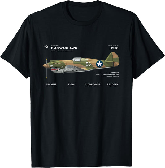 P-40 Warhawk US WWII Airplane Historic War Bird Fighter bomb T-Shirt - T-Shirt | Black