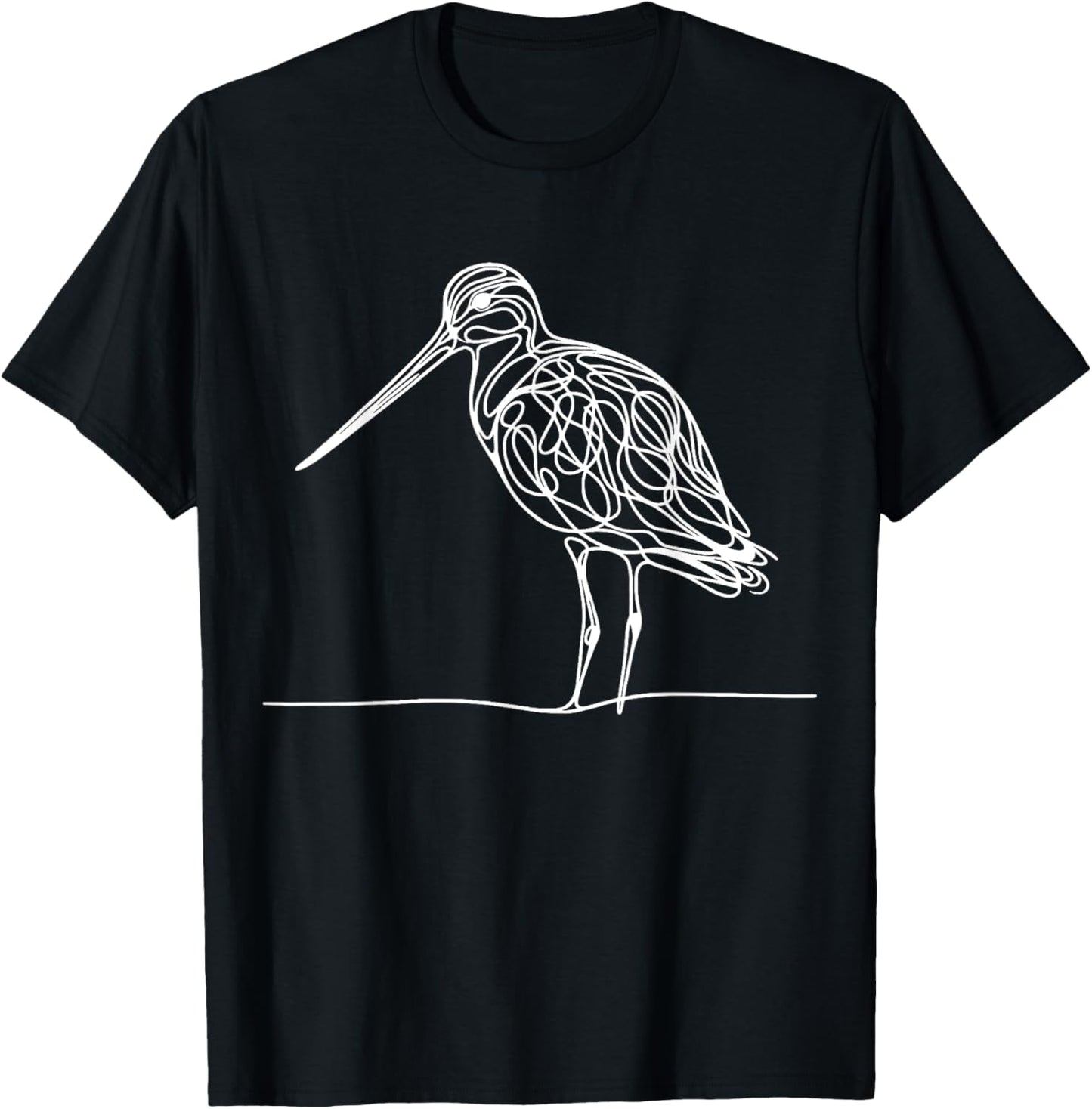 Line Art Bird & Ornithologist Marbled Godwit T-Shirt - T-Shirt | Black