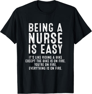 Being A Nurse Is Easy, Registered ER Nurse Life Funny Nurse T-Shirt - T-Shirt | Black
