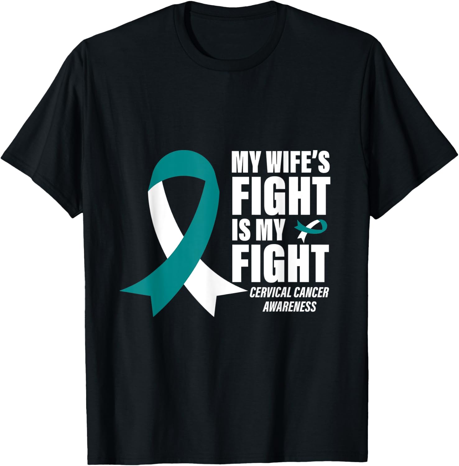 Husband Cancer Support Men Gift Cervical Cancer Awareness T-Shirt - T-Shirt | Black