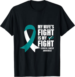 Husband Cancer Support Men Gift Cervical Cancer Awareness T-Shirt - T-Shirt | Black