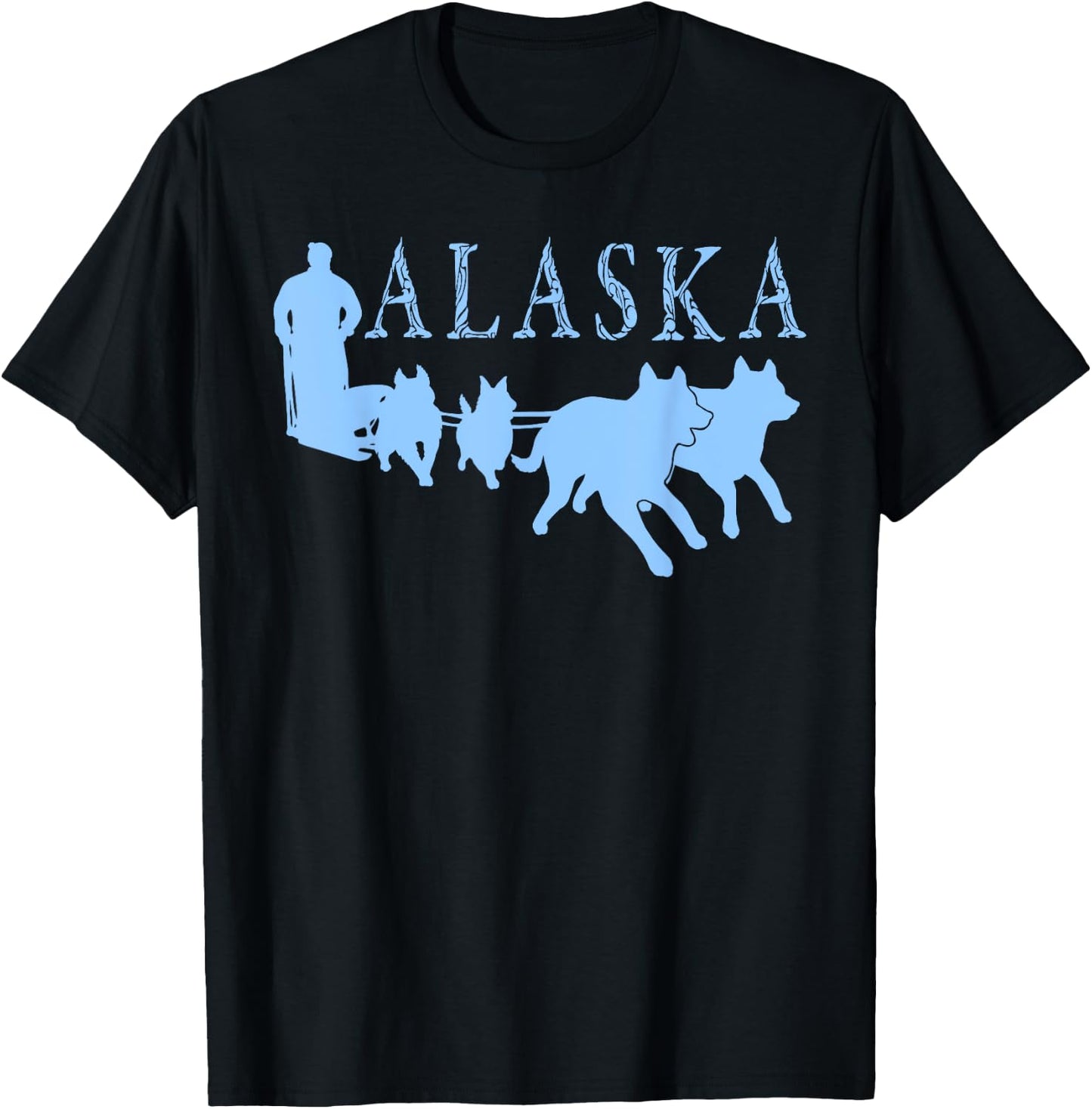 Alaska Sled Dogs Mushing Team Snow Sledding Mountain Scene T-Shirt - T-Shirt | Black