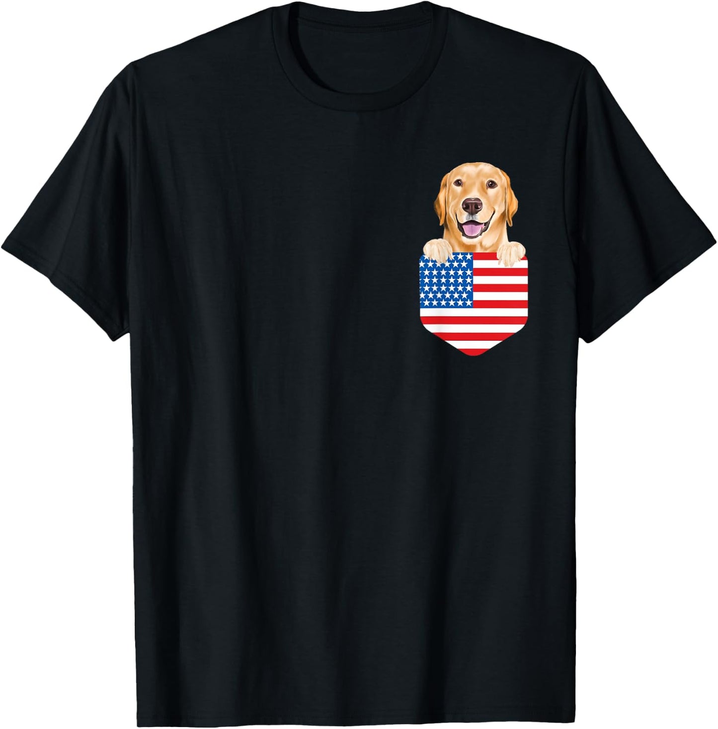 America Flag Yellow Labrador Retriever Dog In Pocket T-Shirt - T-Shirt | Black