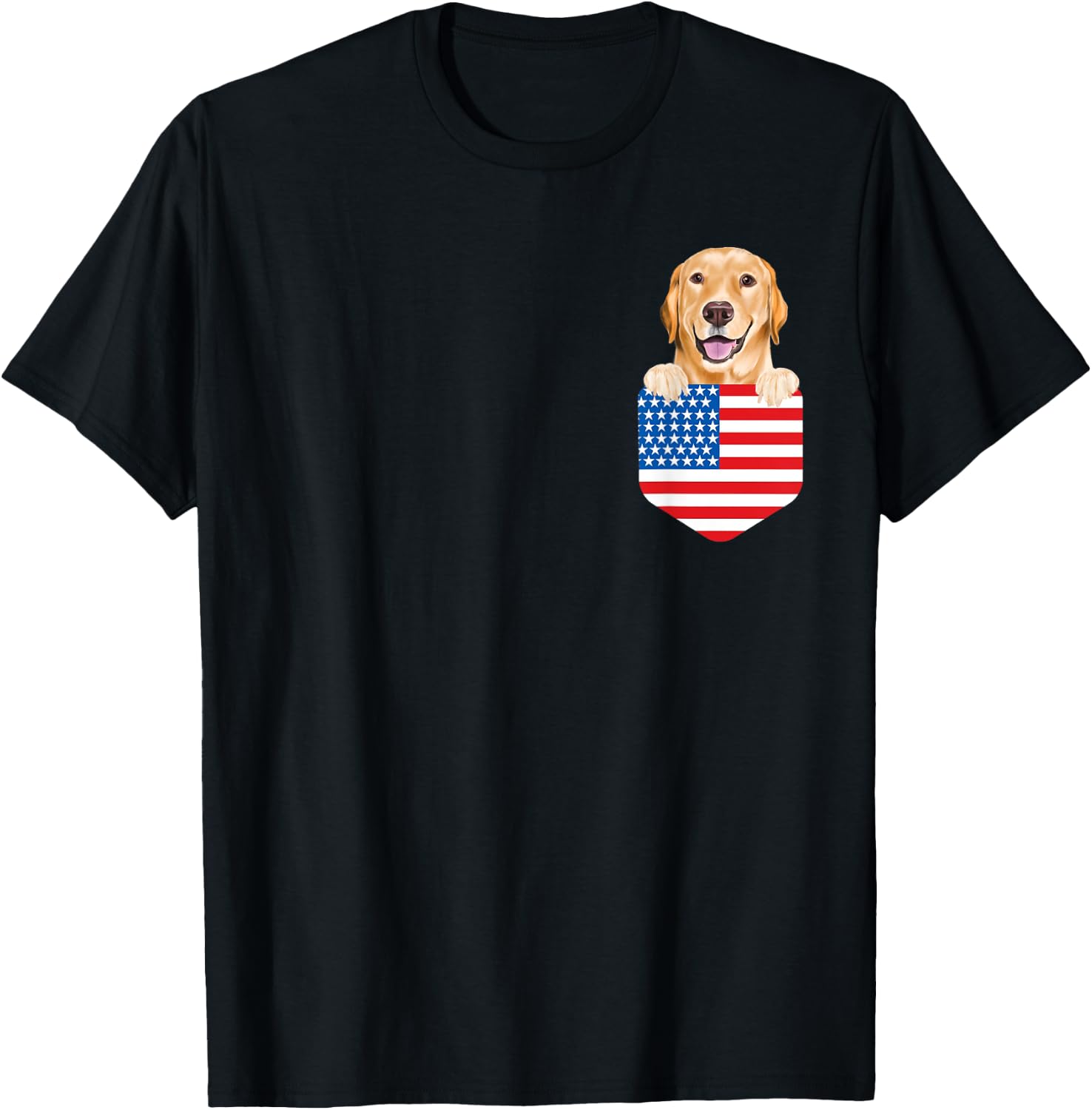 America Flag Yellow Labrador Retriever Dog In Pocket T-Shirt - T-Shirt | Black