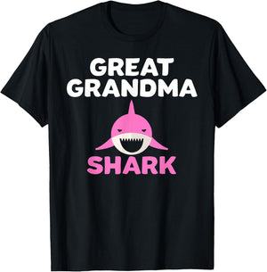 Great Grandma Shark Cute Grandmother Grandparent Gift T-Shirt - T-Shirt | Black