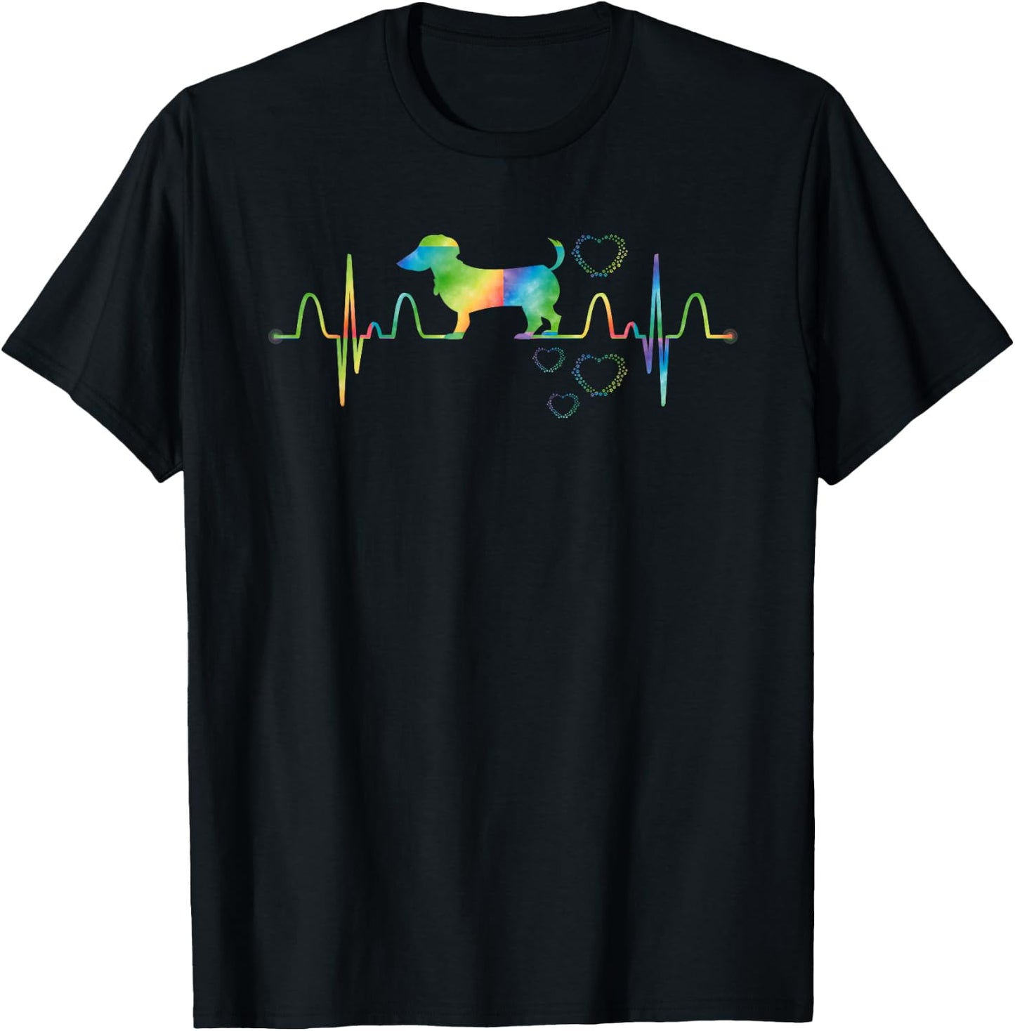 Dog Tie Dye Heartbeat Funny Weenie Sausage Dog Dachshund Men Women Girls Kids T-Shirt - T-Shirt | Black