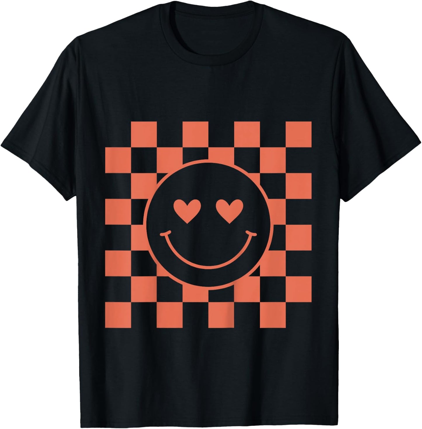 Youth Checkered Retro Valentine Smile Face T-Shirt - T-Shirt | Black