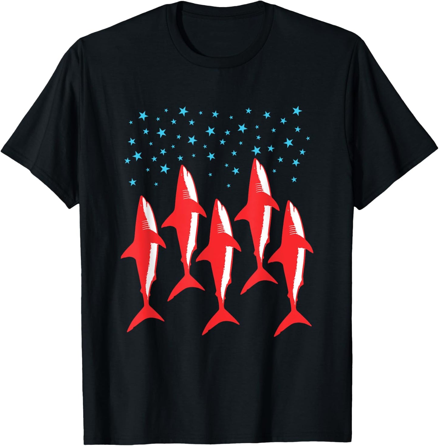 Red White and Blue Shark Patriotic American Flag Shark Lover T-Shirt - T-Shirt | Black