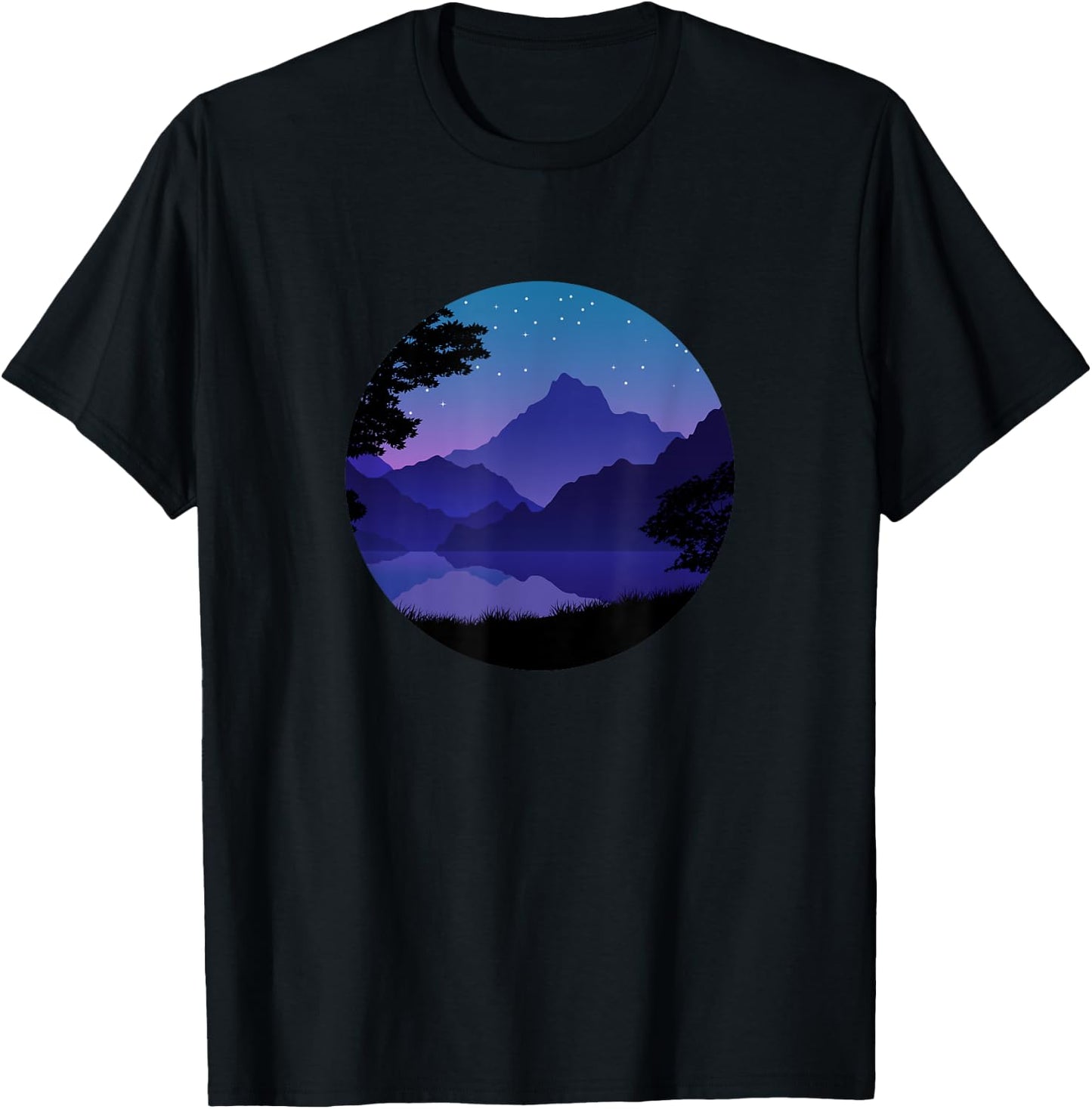 Mountain Silhouette Forest Lake Reflection T-Shirt - T-Shirt | Black