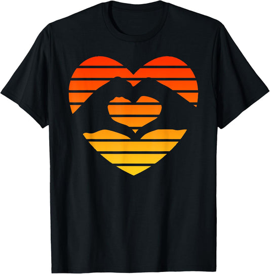 Sunset Sunrise Love Heart Hands Over Sun T-Shirt - T-Shirt | Black