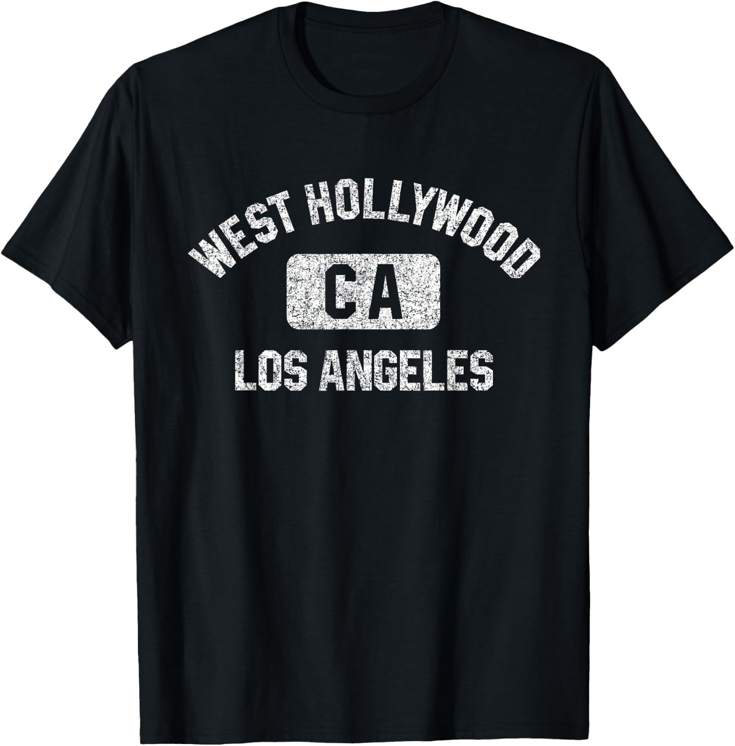 West Hollywood Los Angeles Gym Style Distressed White Print T-Shirt - T-Shirt | Black