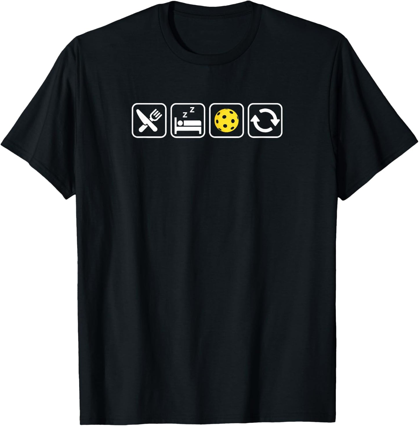 Style Hermit Eat Sleep PICKLEBALL Repeat -Adults Black Short Sleeve Modern Letter Print Small T-Shirt - T-Shirt | Black