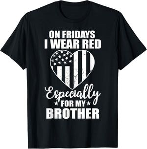 Wear Red For My Brother On Fridays Military Deployed Gift T-Shirt - T-Shirt | Black