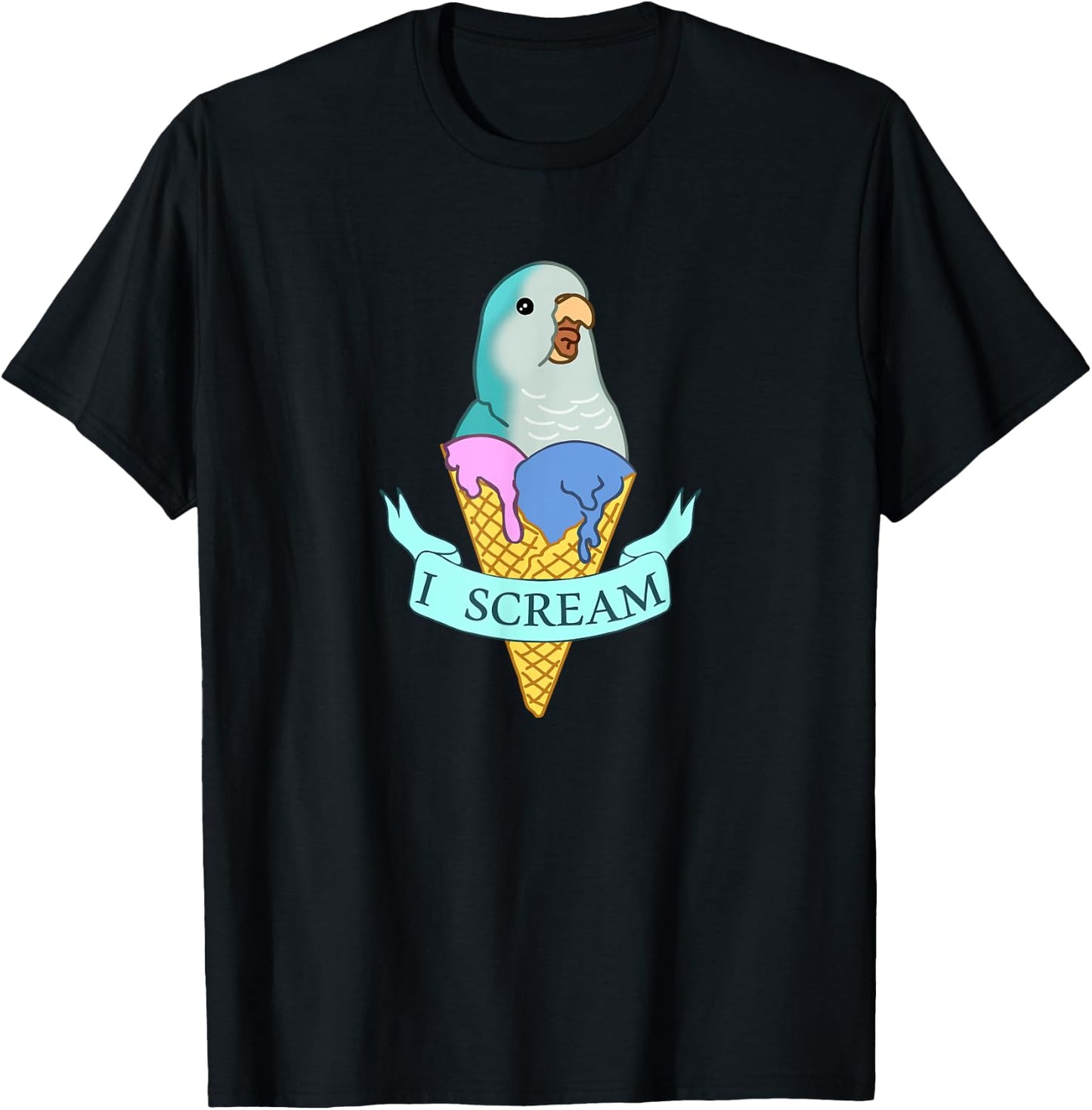 I scream Quaker Parrot, Funny Ice cream Blue Monk Parakeet T-Shirt - T-Shirt | Black