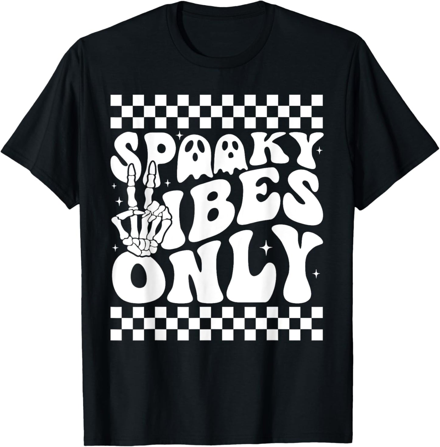 Spooky Vibes Only Toddler Halloween Skeleton Peace Retro T-Shirt - T-Shirt | Black