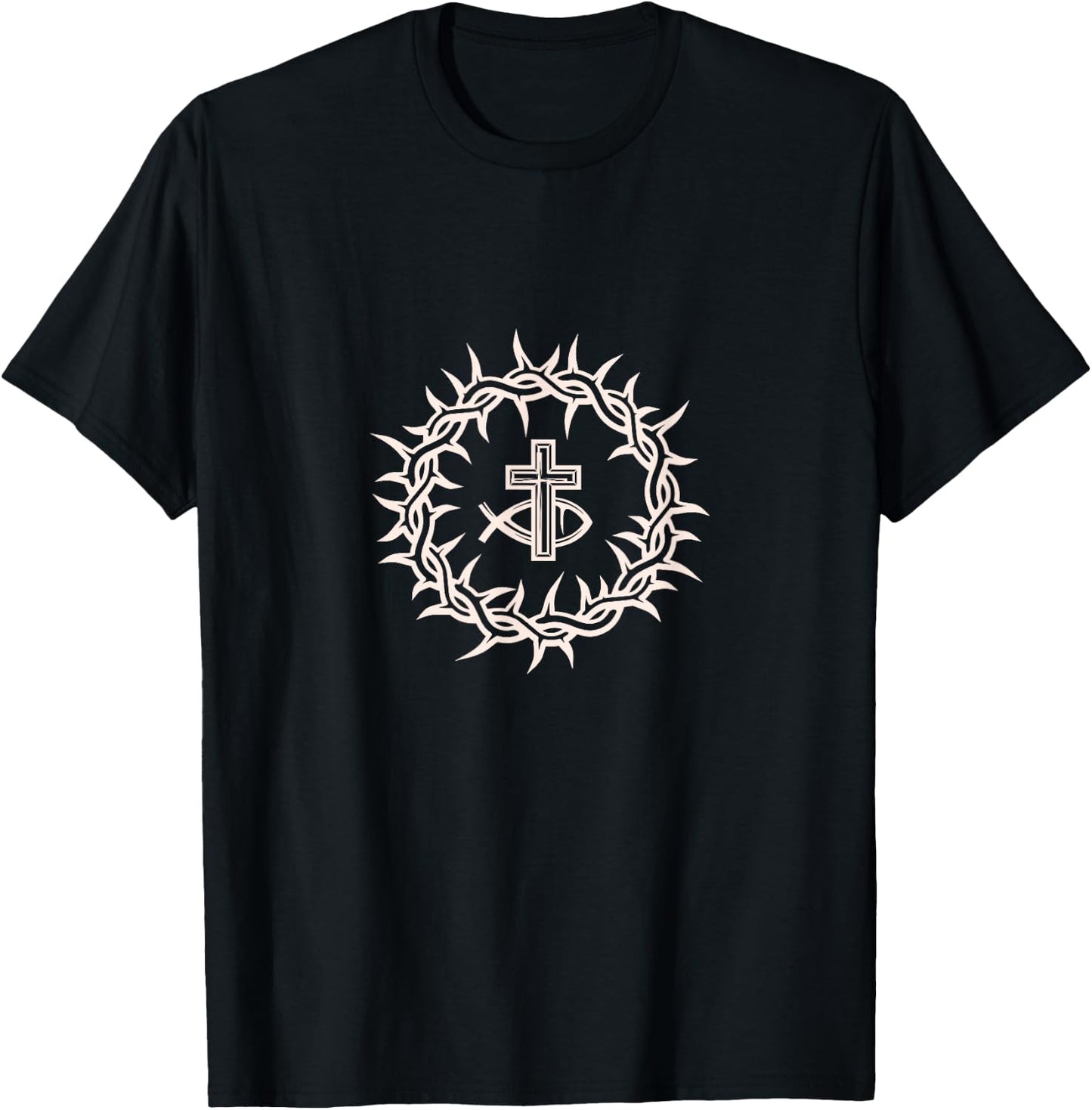 Crown of Thorn Ichthys Jesus Christ God Christianity Crucifix T-Shirt - T-Shirt | Black