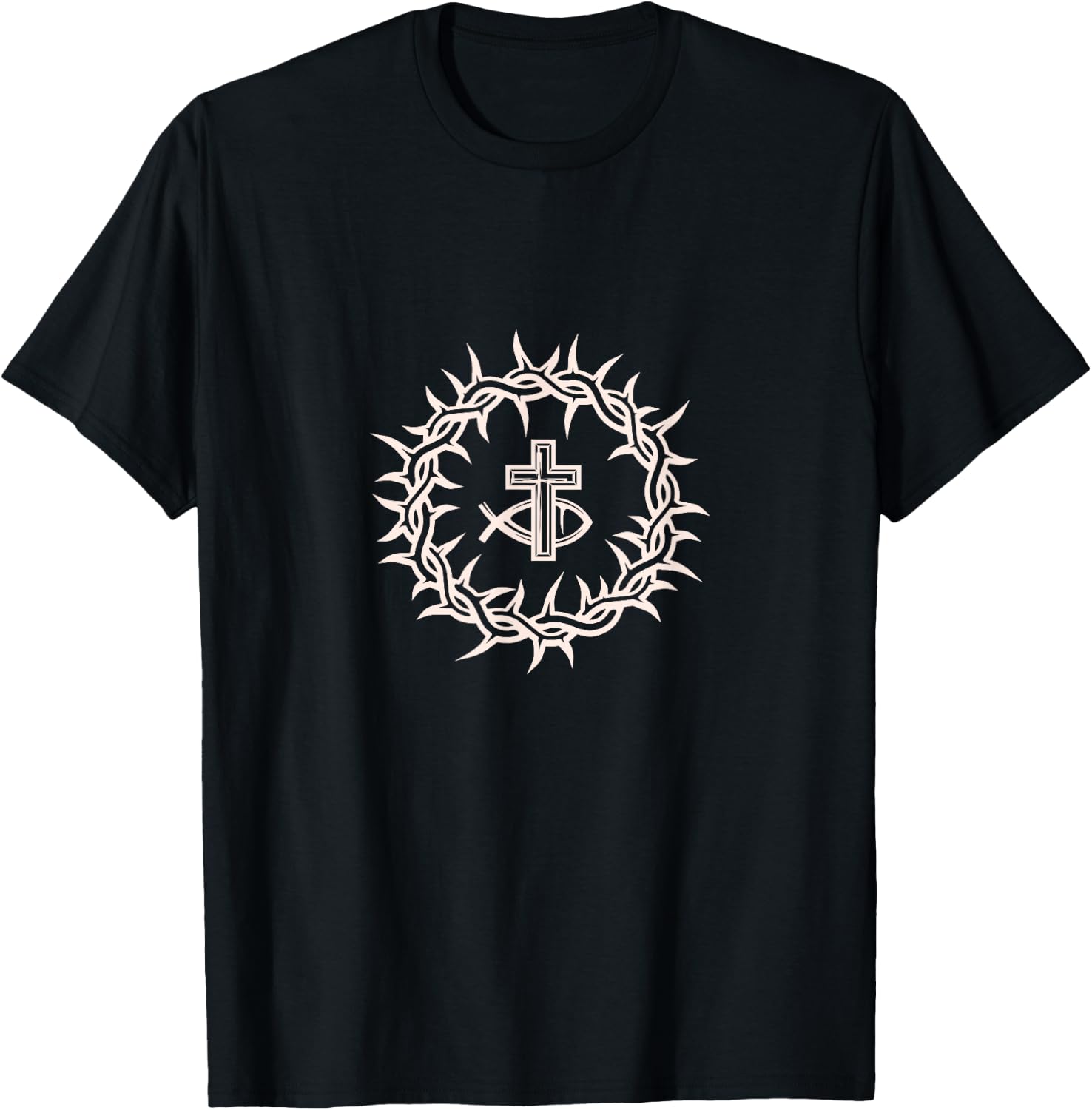 Crown of Thorn Ichthys Jesus Christ God Christianity Crucifix T-Shirt - T-Shirt | Black