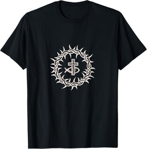 Crown of Thorn Ichthys Jesus Christ God Christianity Crucifix T-Shirt - T-Shirt | Black