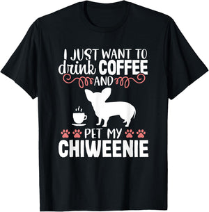 Coffee Funny Cute Dog Owner Lover Chiweenie Dog Mom Women Kids T-Shirt - T-Shirt | Black
