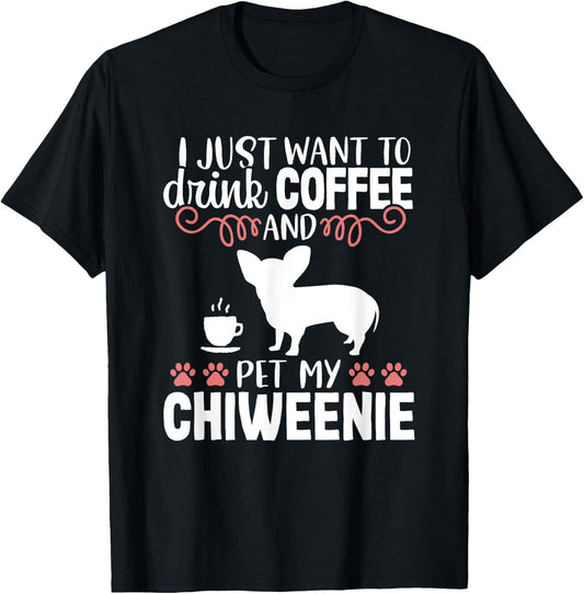 Coffee Funny Cute Dog Owner Lover Chiweenie Dog Mom Women Kids T-Shirt - T-Shirt | Black