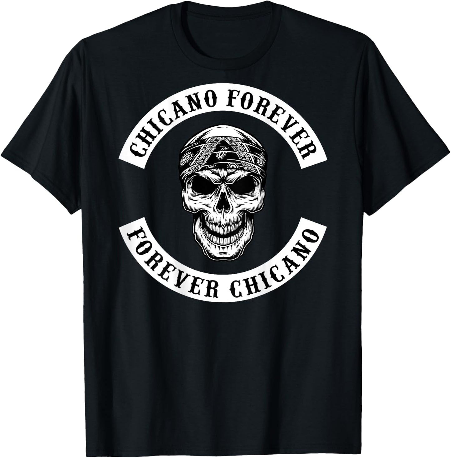 Chicano Skull With Bandana Biker Style Rocker T-Shirt - T-Shirt | Black