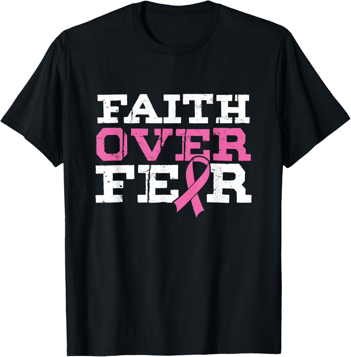 Religious Christian God Faith Over Anxiety Breast Cancer Month T-Shirt - T-Shirt | Black