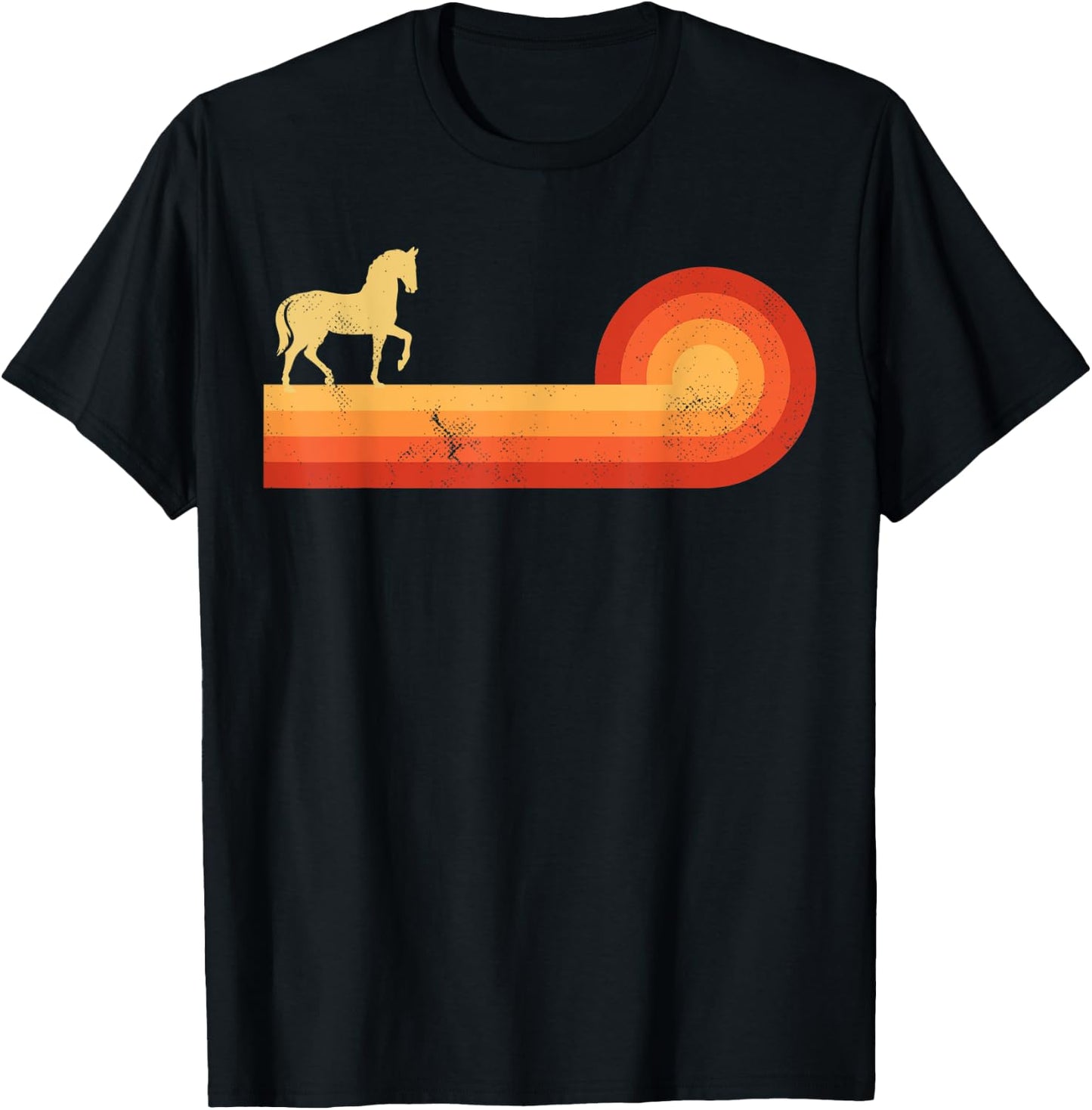Horse Retro Vintage Sunset Farm Horseback Riding Equestrian T-Shirt - T-Shirt | Black