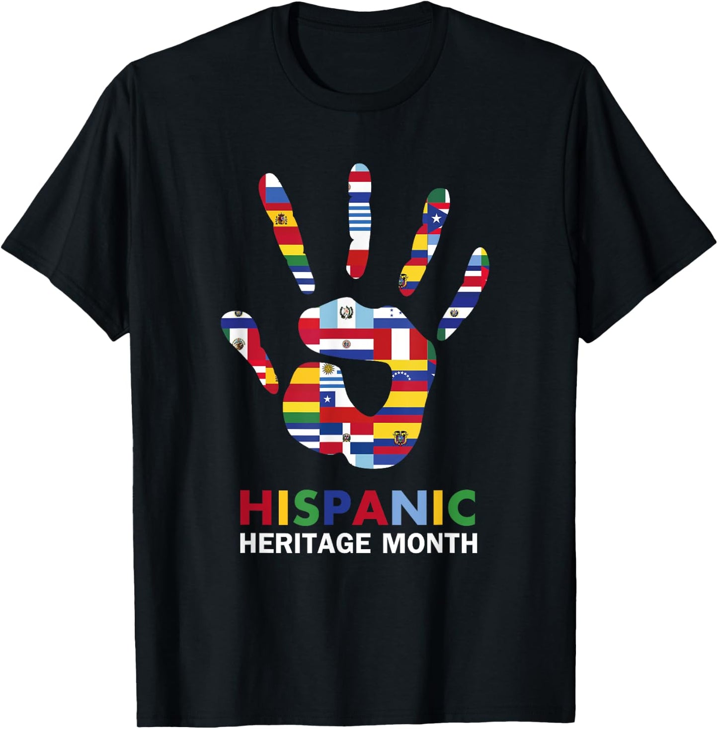 National Hispanic Heritage Month Latin Countries HandPrint T-Shirt - T-Shirt | Black