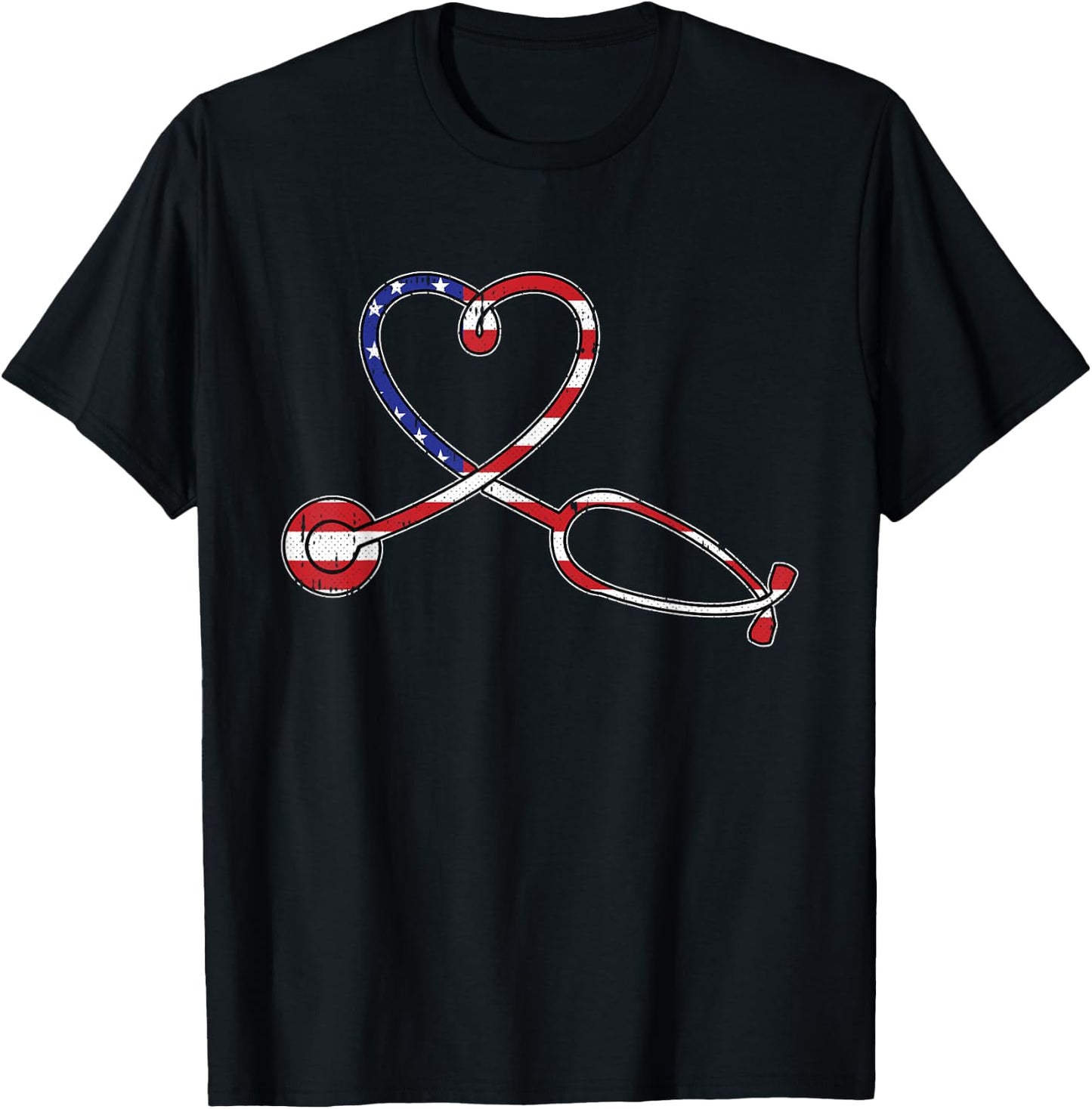 Nurse American Flag 4th Of July Heart Patriotic RN Nursing T-Shirt - T-Shirt | Black