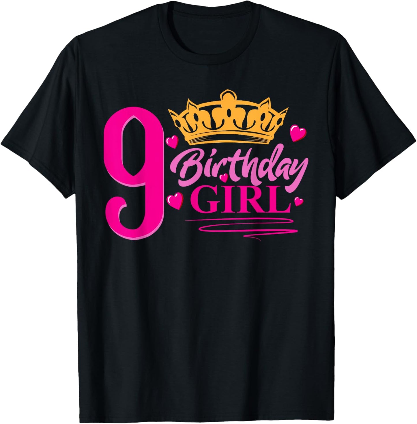 Queen 9th Birthday Girl , Party 9 Years Old Bday T-Shirt - T-Shirt | Black