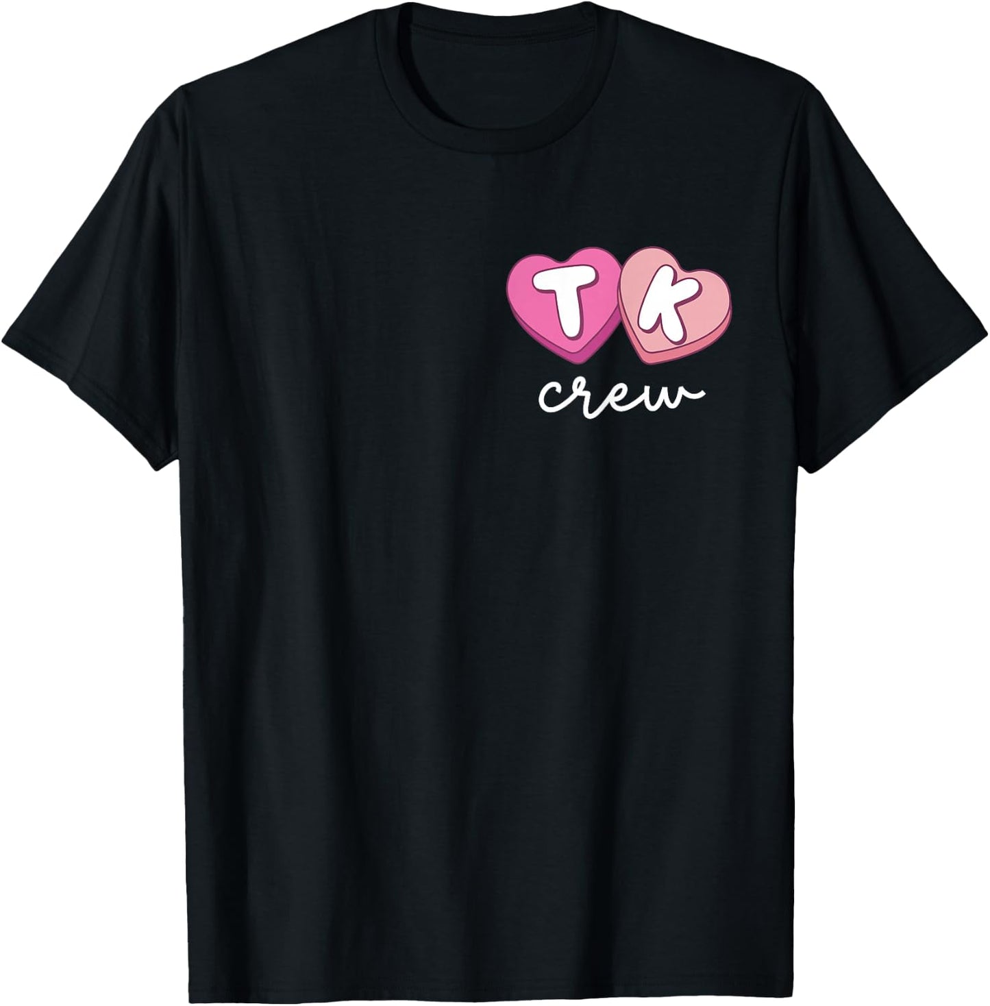TK Crew Teacher Retro Valentines Day Candy Heart Back Design T-Shirt - T-Shirt | Black