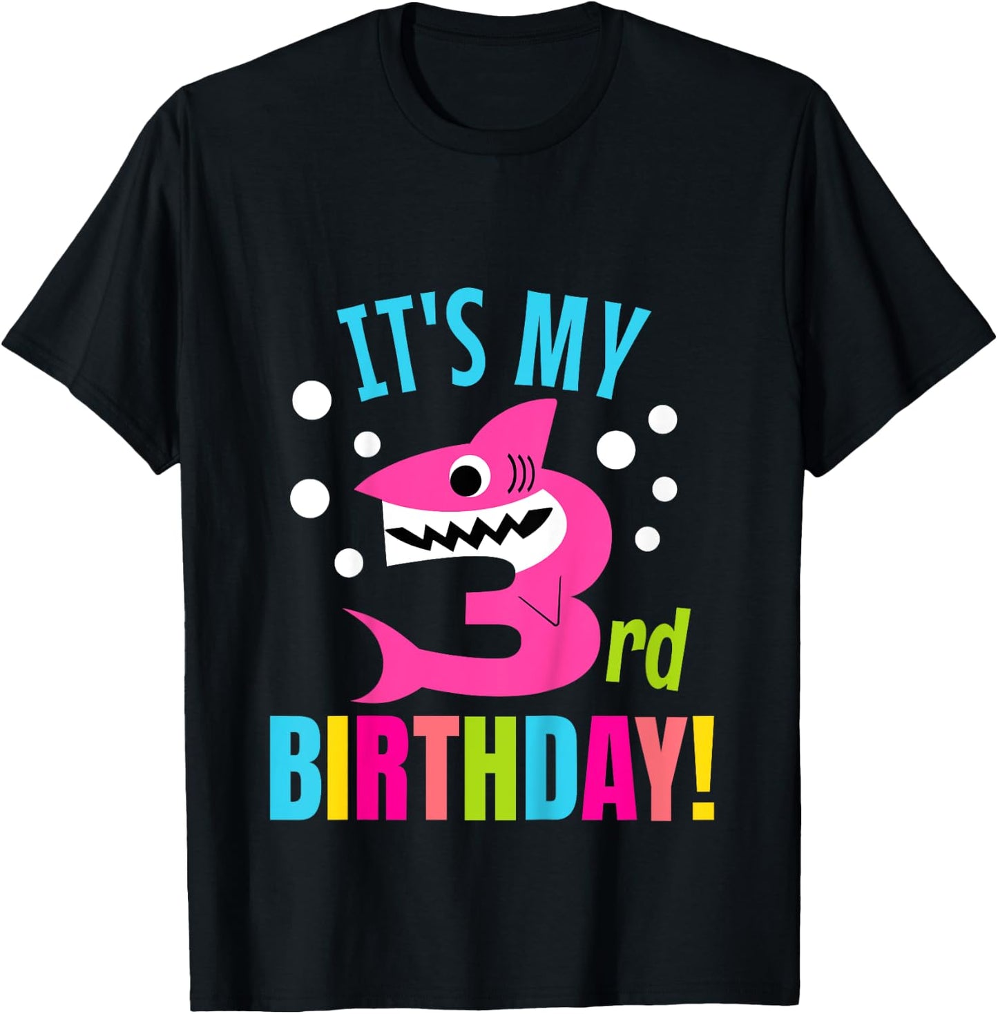 3 Year Old 3rd Shark Party Birthday Baby Gift Girls And Boys T-Shirt - T-Shirt | Black