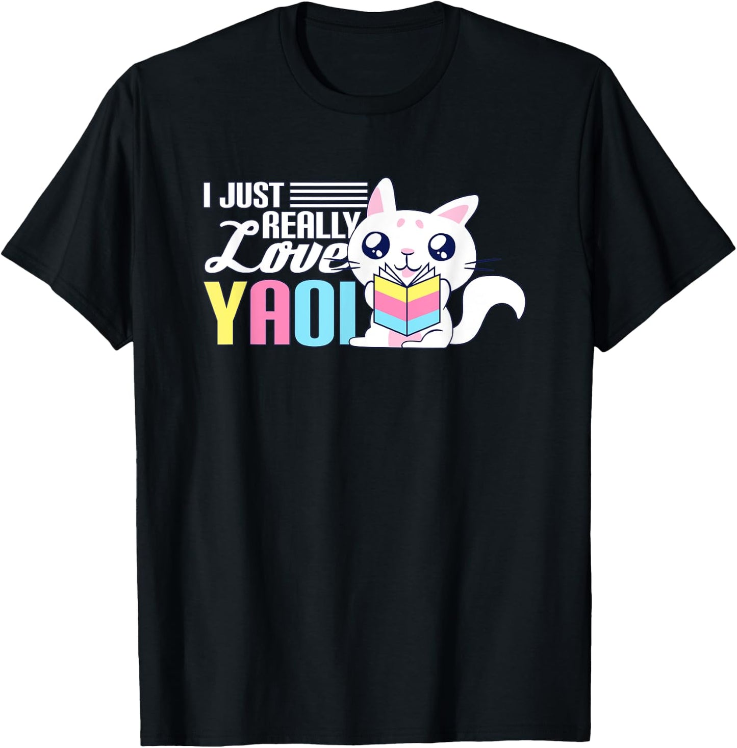 Fujoshi Yaoi Manga BL Boy Love I Kawaii Cute Cat Anime T-Shirt - T-Shirt | Black