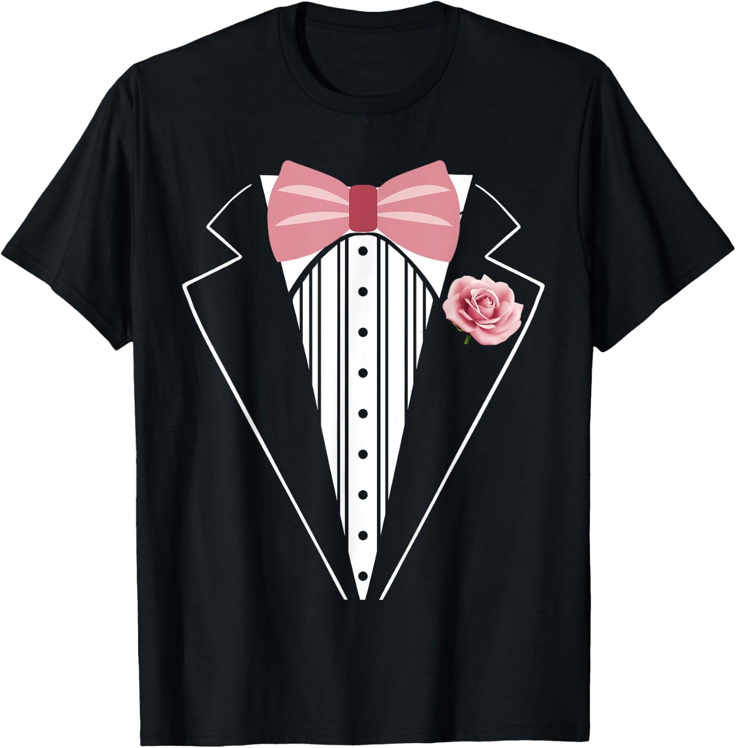 Funny Kids Adult Rose Bowtie Pink Boutonniere Tuxedo Costume T-Shirt - T-Shirt | Black