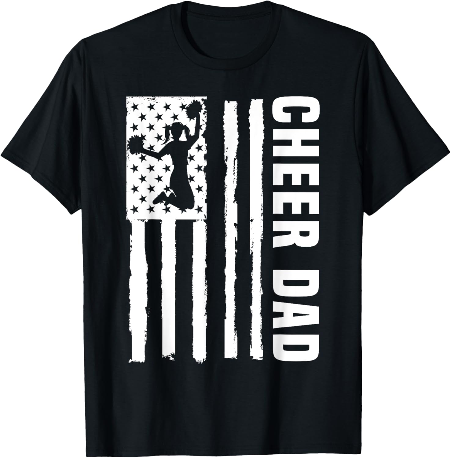 Cheer Dad Cheerleading American Flag Fathers Day Cheerleader T-Shirt - T-Shirt | Black